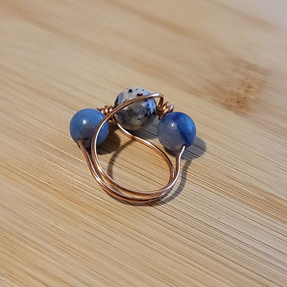Handmade K2 Jasper and Blue Aventurine Copper Wire Wrapped Ring Non-Adjustable - Picture 4 of 4